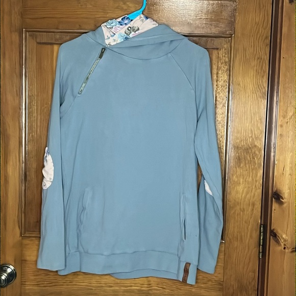 Ampersand Ave Doublehood Sweatshirt with Floral Elbow Patch Size Large - Picture 2 of 7